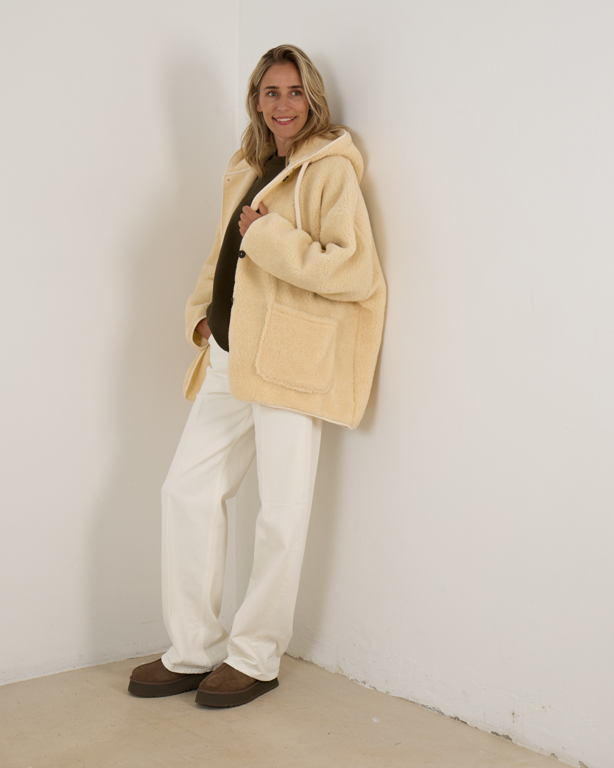 Kenji Teddy Oversized Hoodie Jacket Ecru