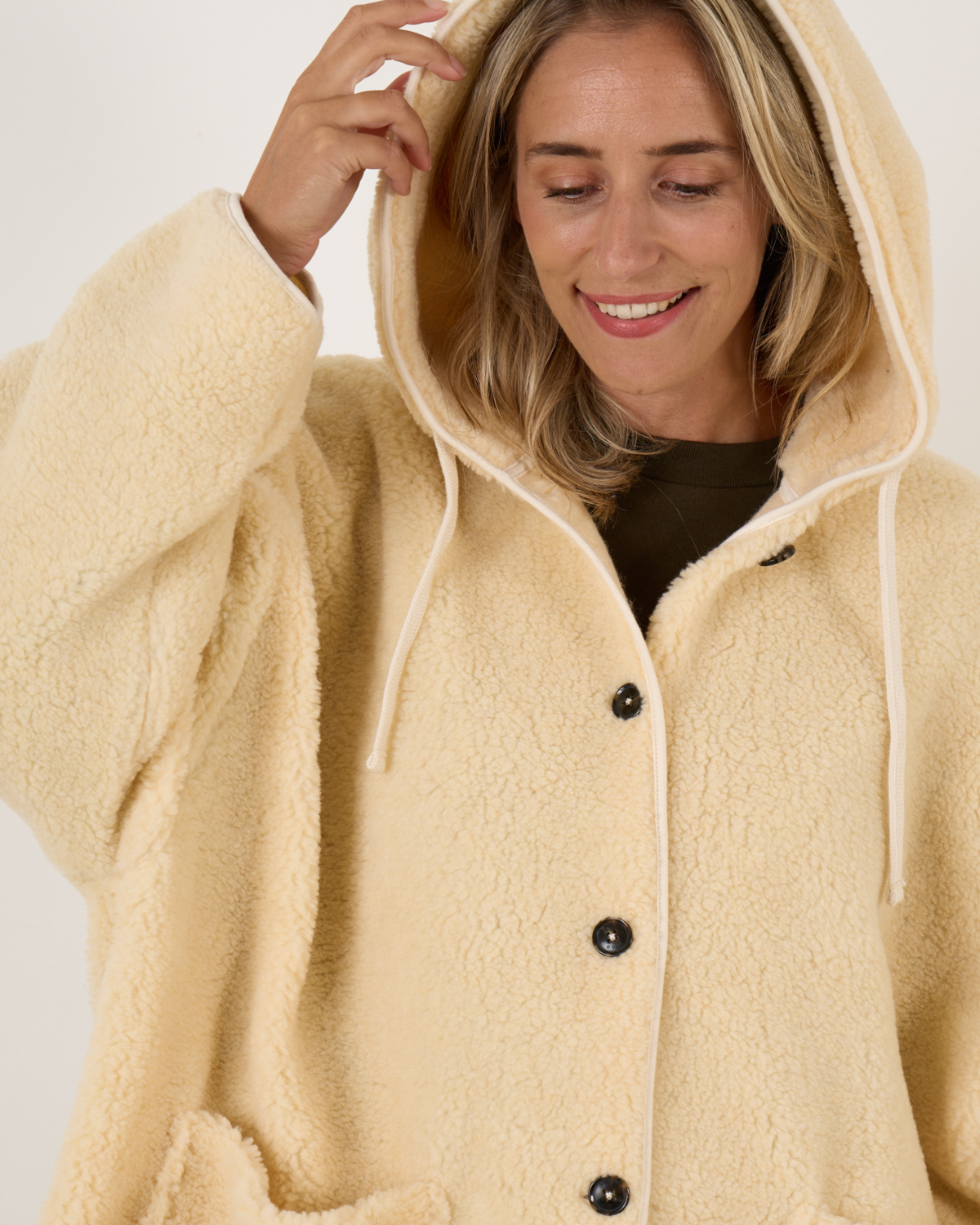 Kenji Teddy Oversized Hoodie Jacket Ecru
