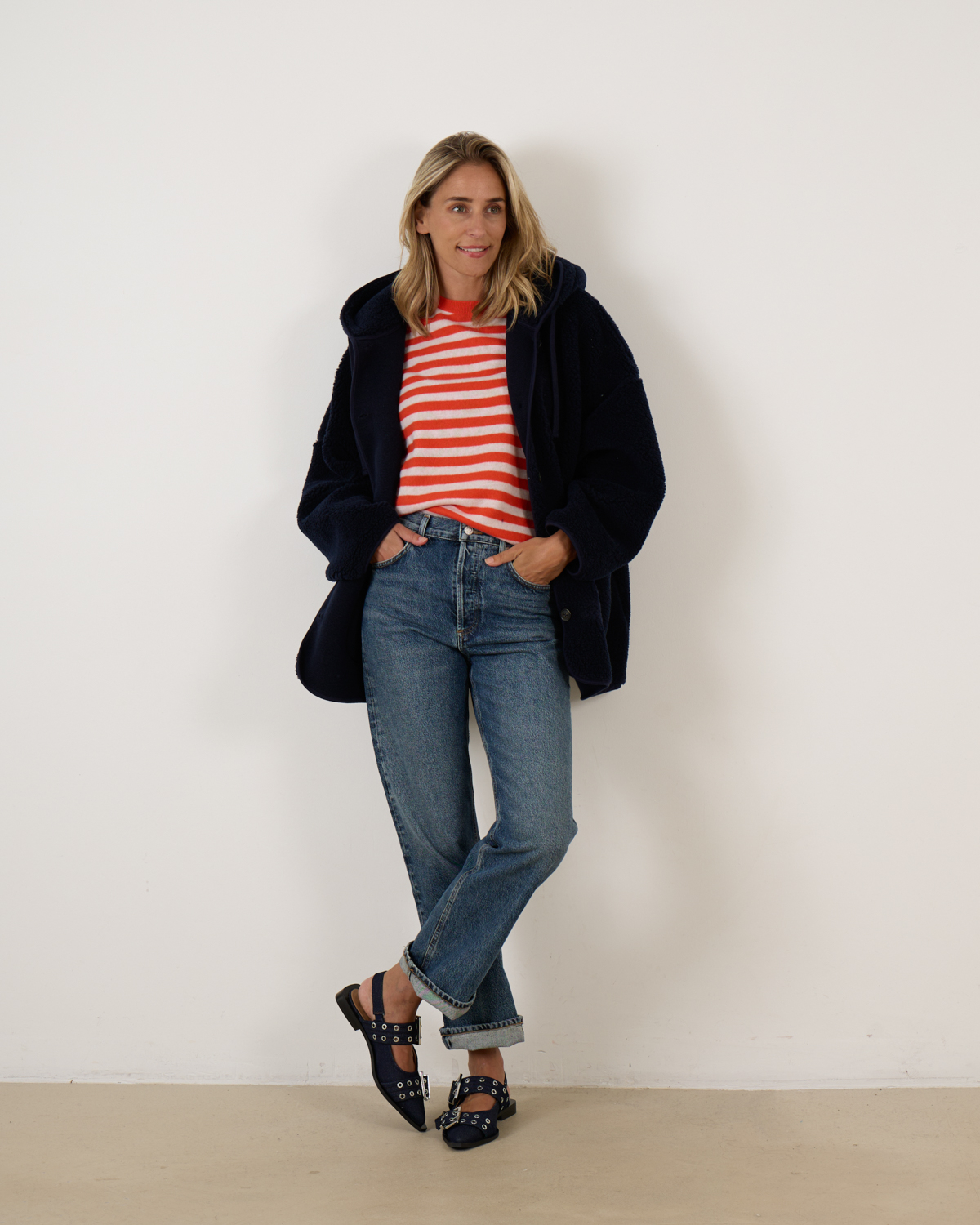 Kenji Teddy Oversized Hoodie Jacket Navy