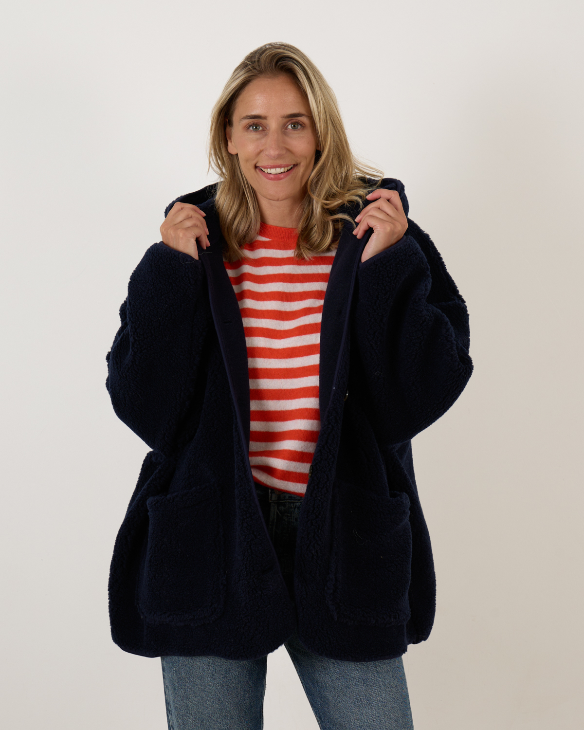 Kenji Teddy Oversized Hoodie Jacket Navy