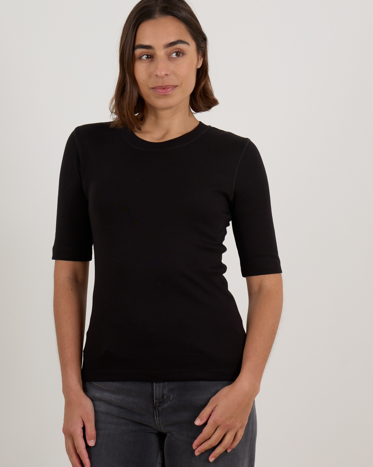 Closed Aansluitend Ribbed Jersey T-Shirt met Stretch Zwart