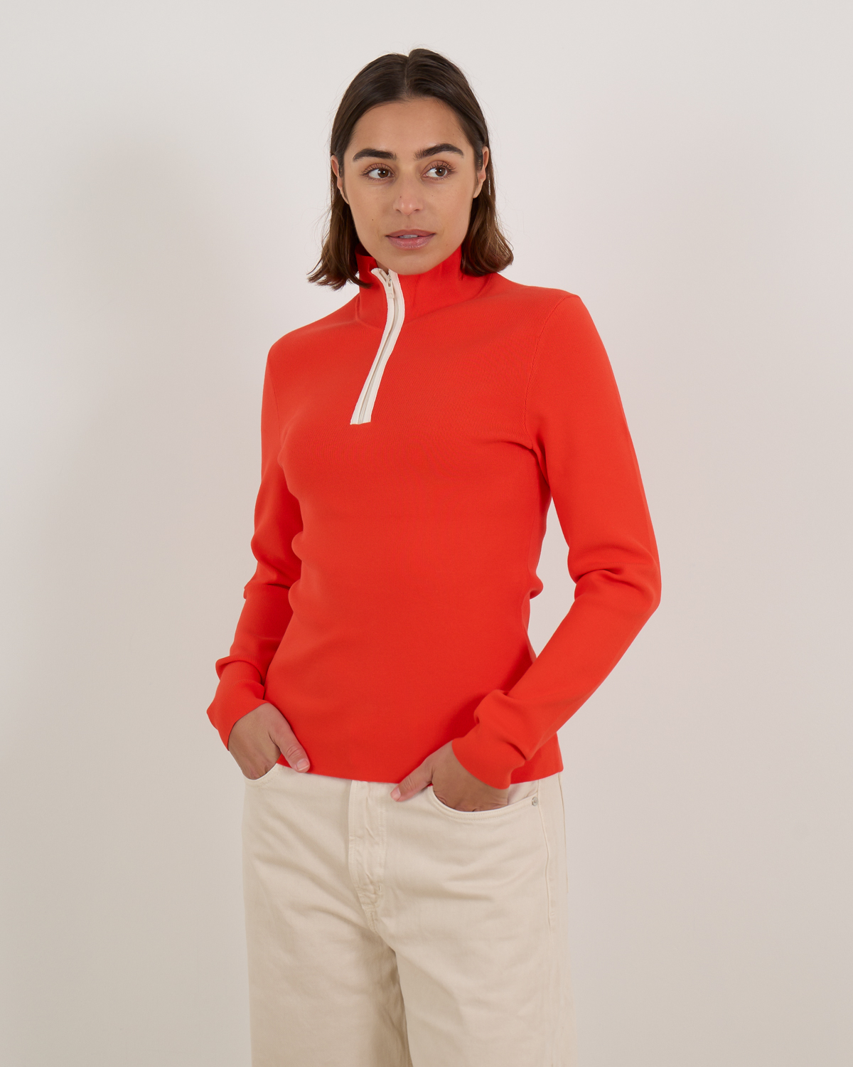 Closed zip sweater coral red | Bestel nu | Gratis verzending