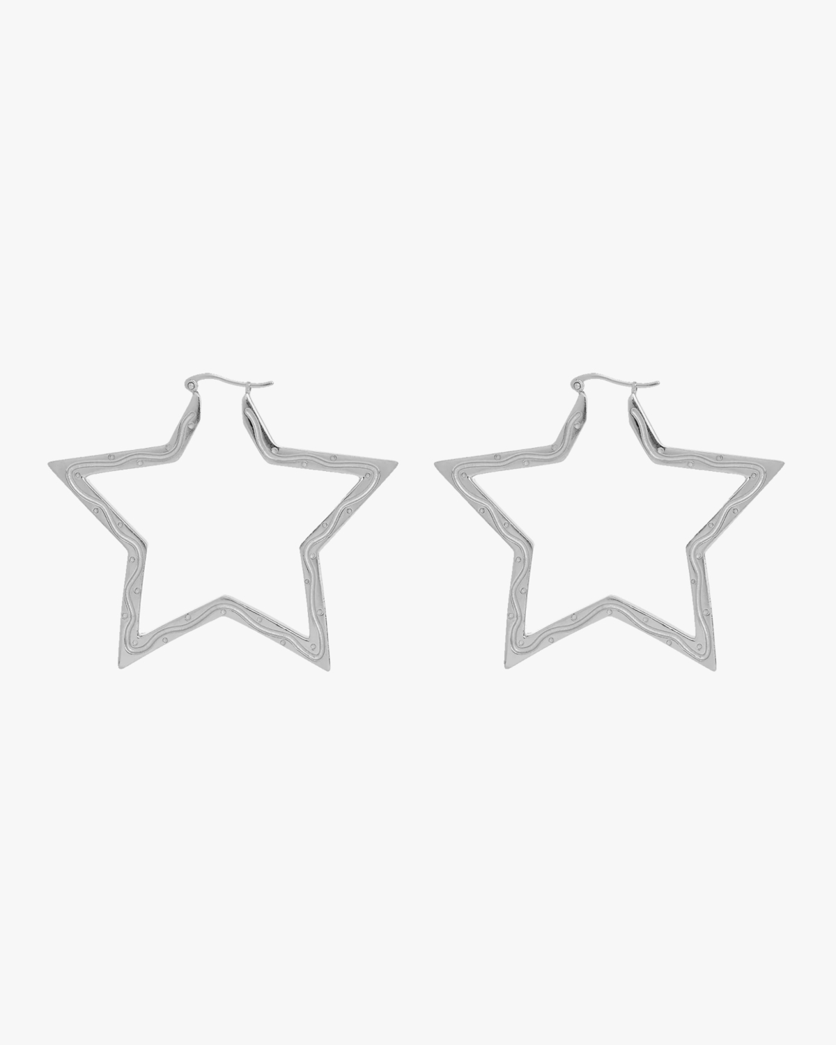 Anna + Nina Large Funky Star Hoop Earrings Silver