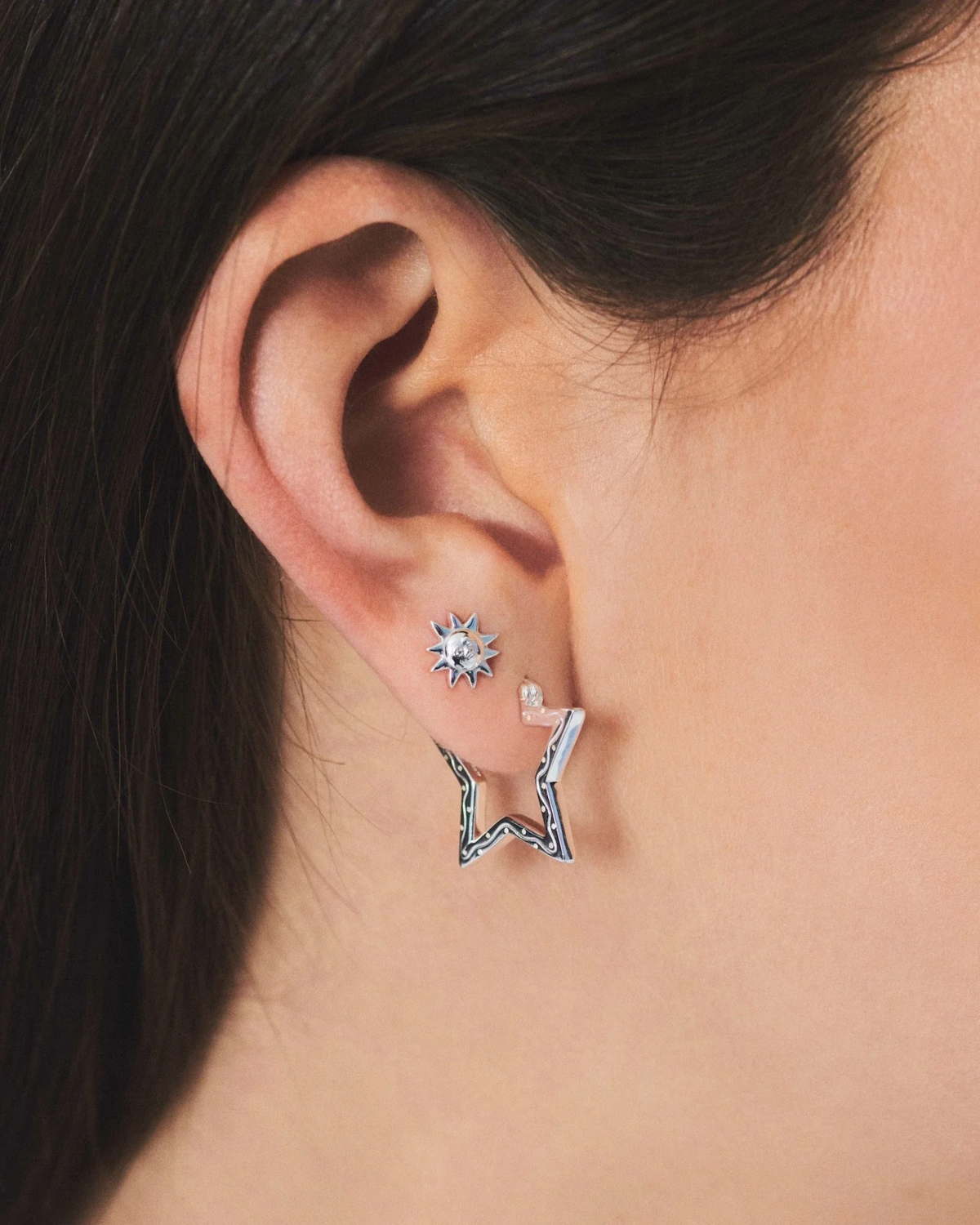 Anna + Nina Small Funky Star Hoop Earrings Silver