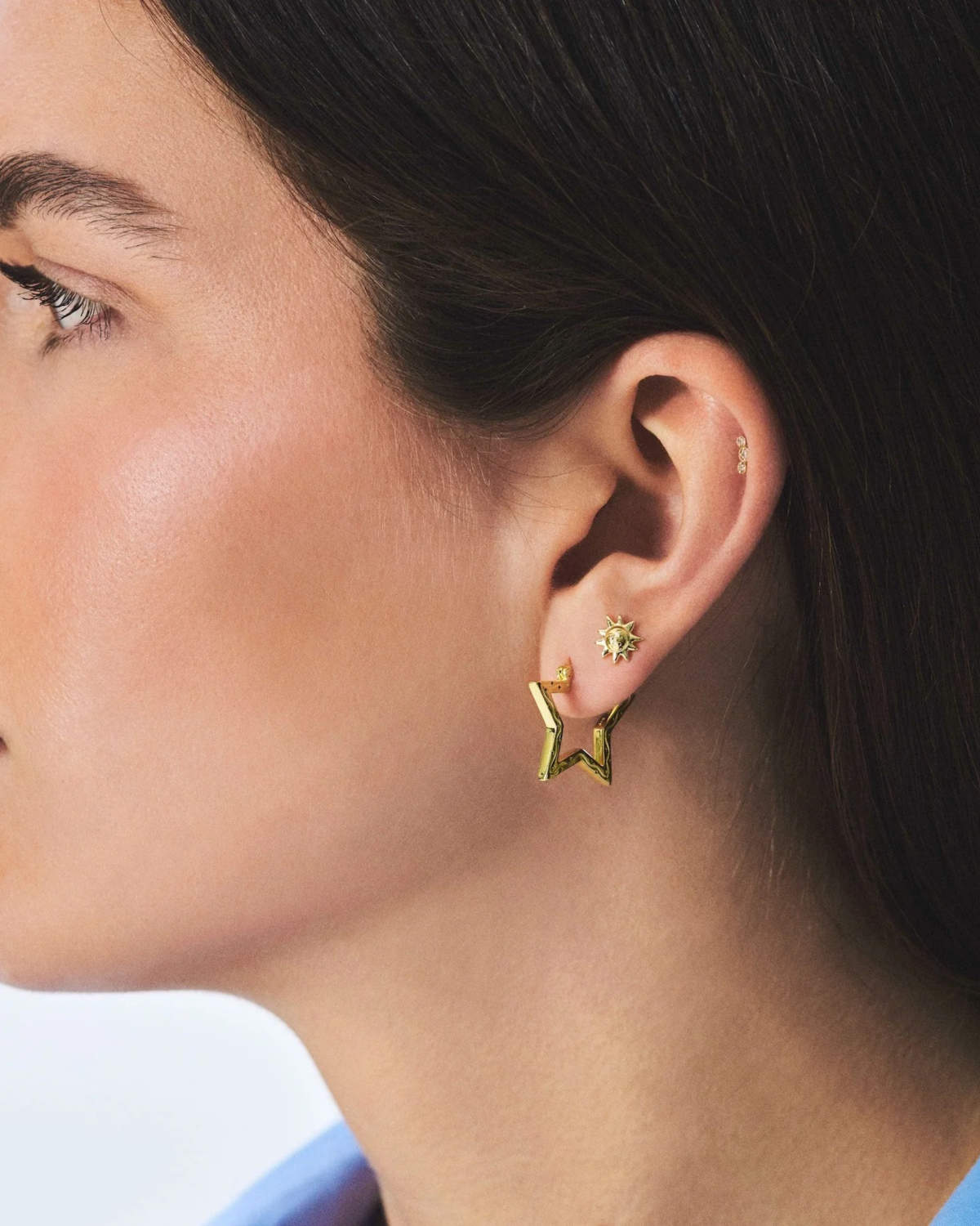 Anna + Nina Small Funky Star Hoop Earrings Gold Plated
