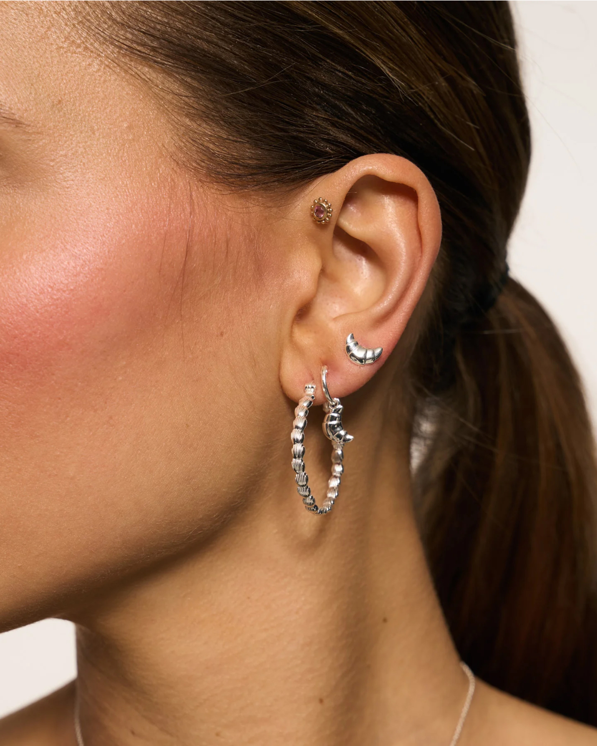 Anna + Nina Large Madeleine Hoop Earrings Silver