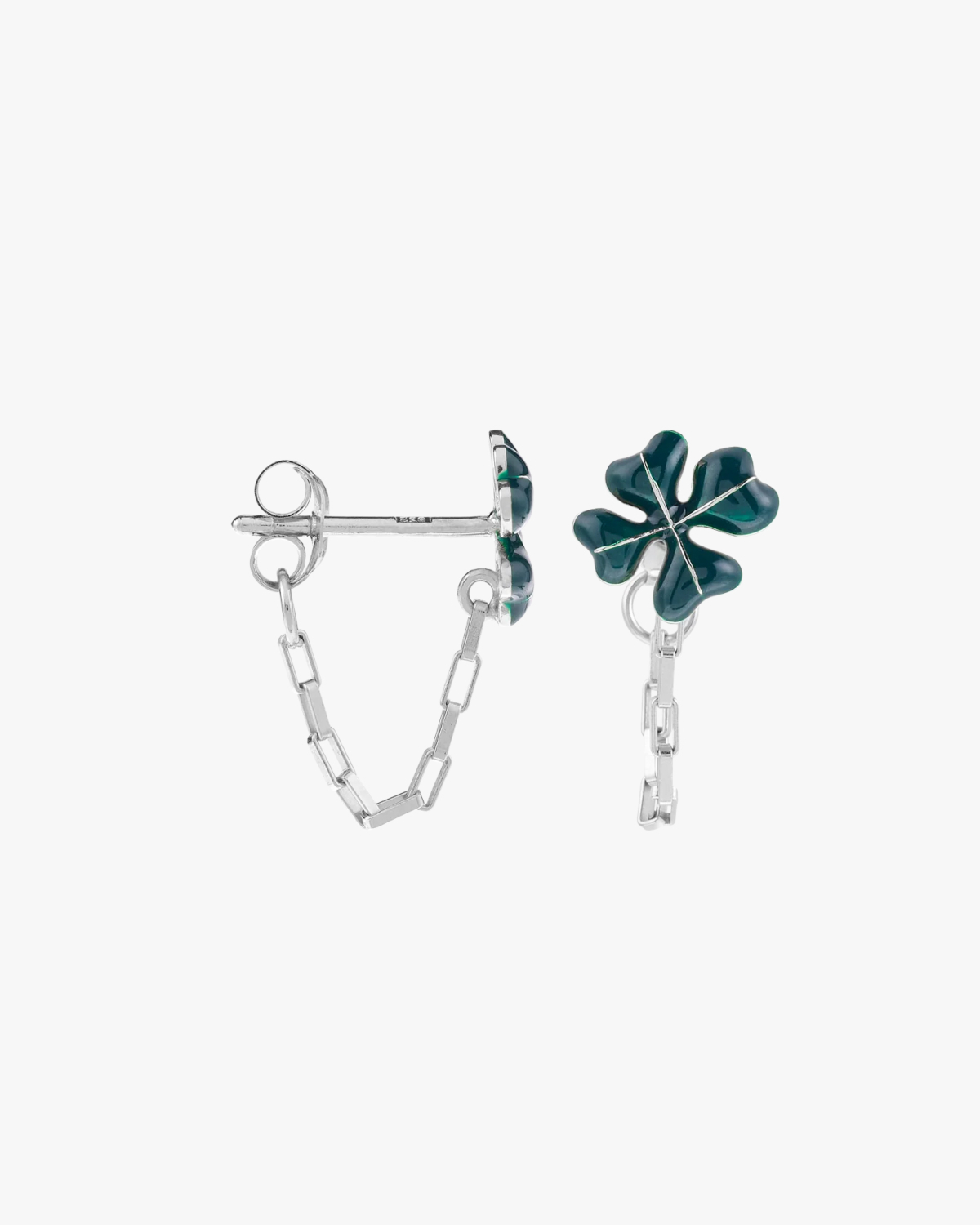 Anna + Nina Single Lucky Shamrock Chain Stud Silver