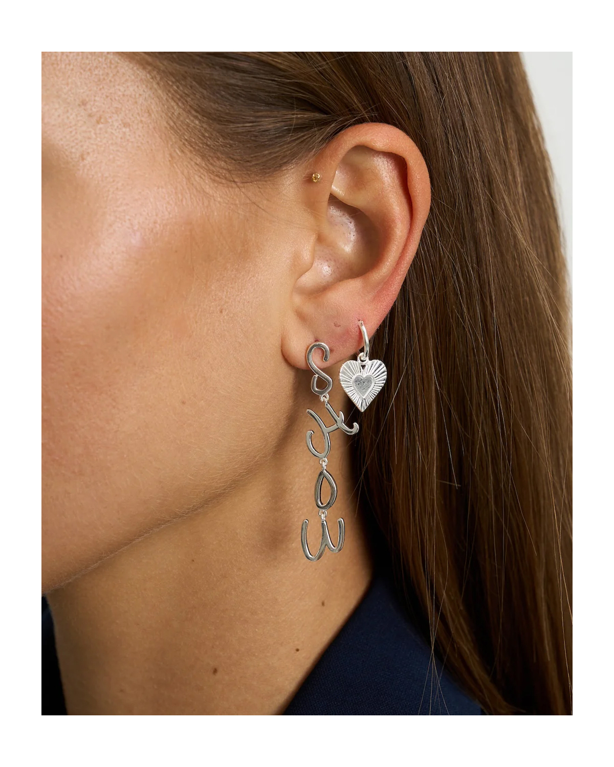 Anna + Nina Single Rhapsody Love Ring Earring Silver