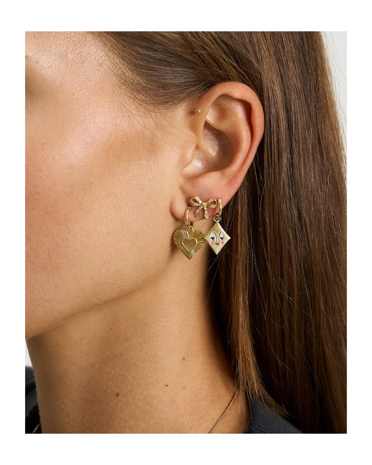 Anna + Nina Single Rhapsody Love Ring Earring Gold Plated