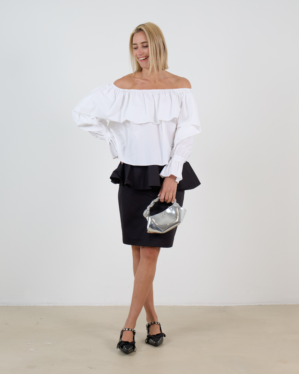 Francoise Sadie Off Shoulder Blouse Lange Mouw Wit