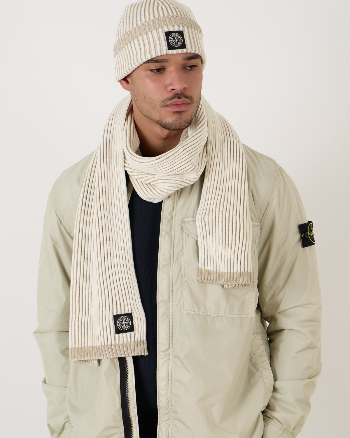 Stone Island Scarf with Logo Patch N06C5 Natural White