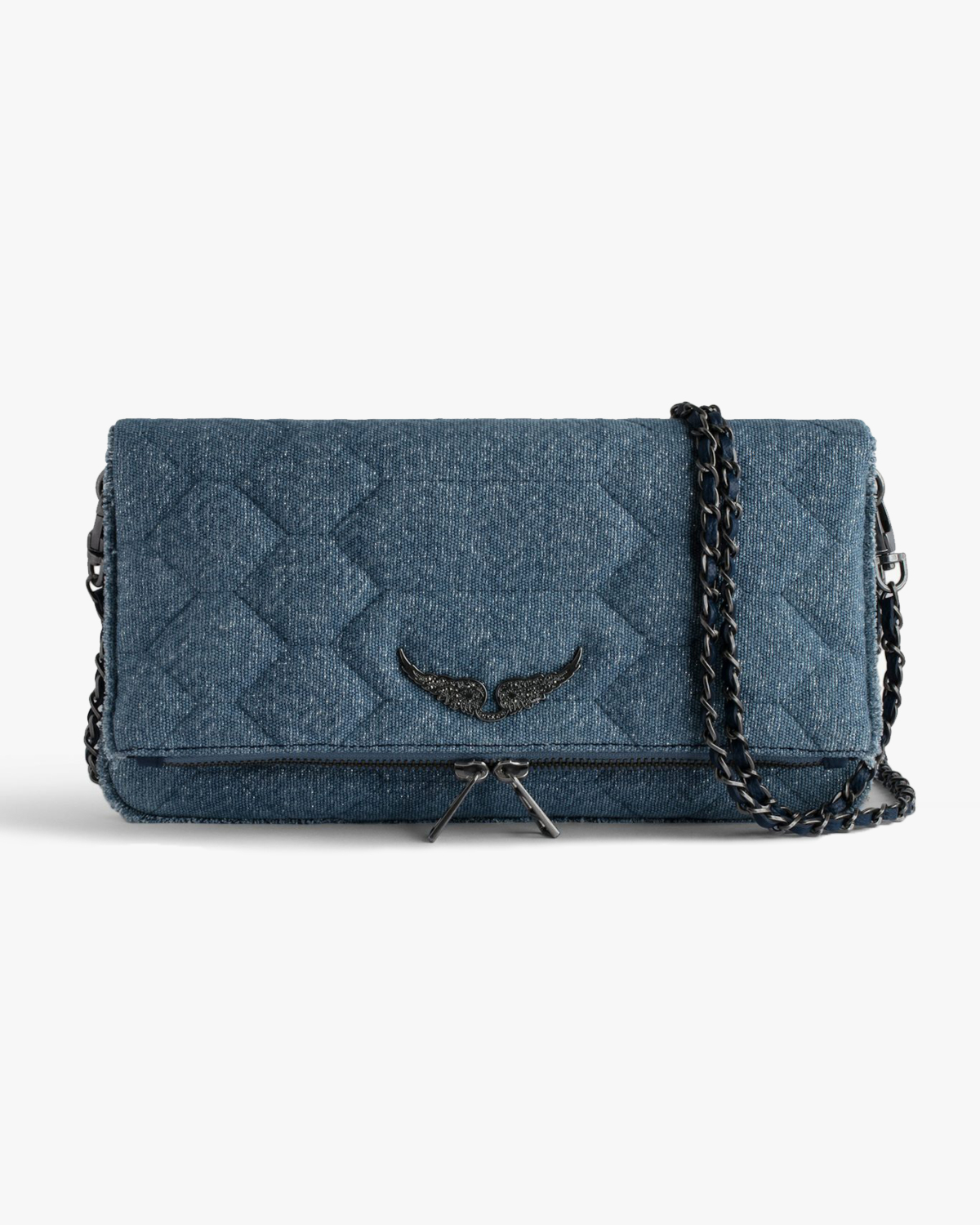 Zadig & Voltaire Rock Clutch Denim Glitter Storm
