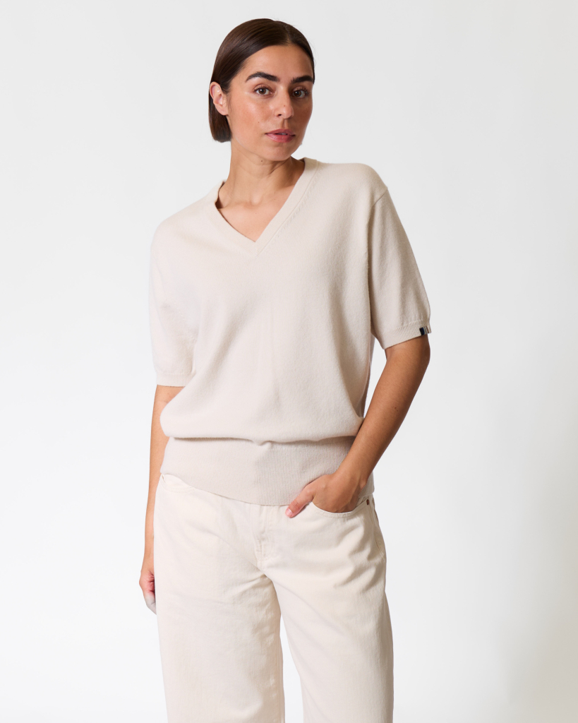 Martina Kasjmiermix V-hals T-shirt Bone
