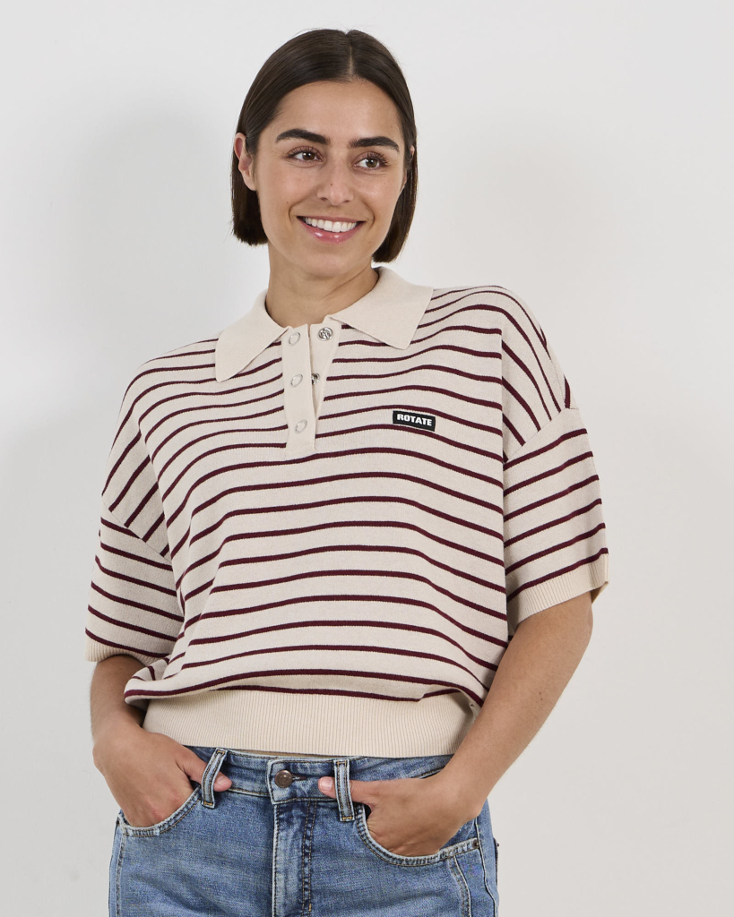 Gestreepte Knit Polo Oatmeal Comb