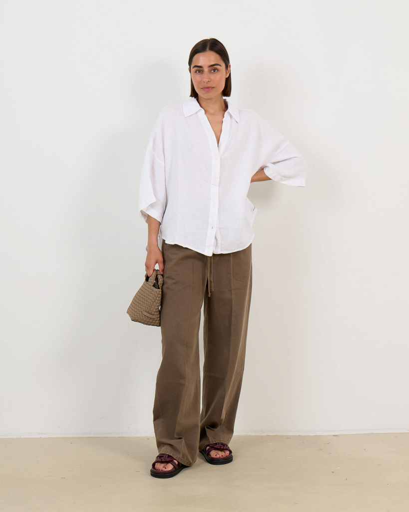 Linnen Blouse met Driekwart Mouw Wit