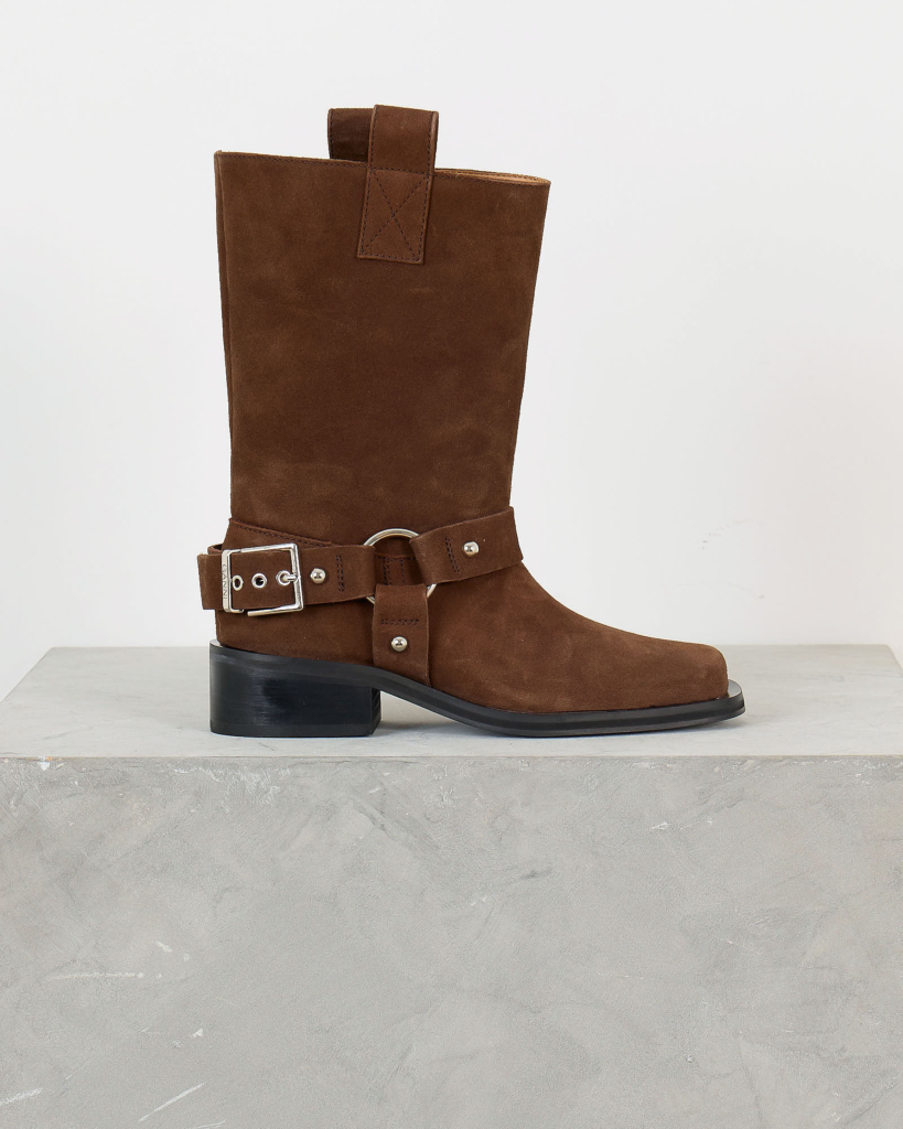 Mid Shaft Suede Biker Boot in Coffee