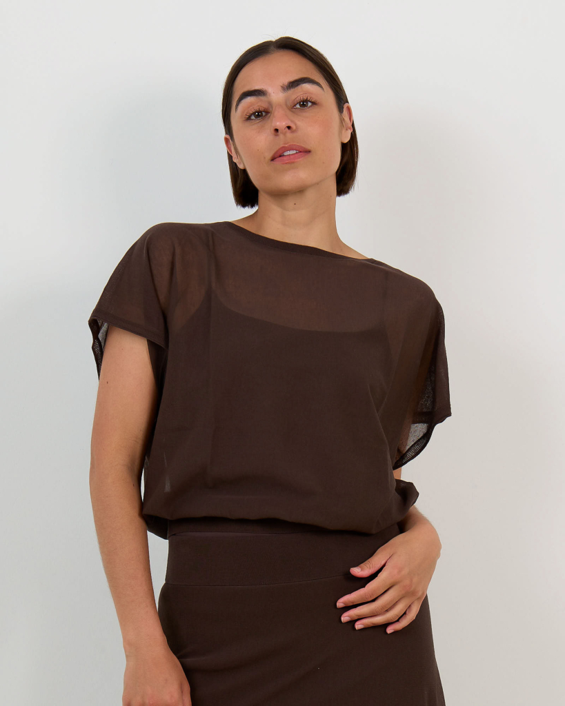 Gerlotta Sheer Knit T-shirt Brown