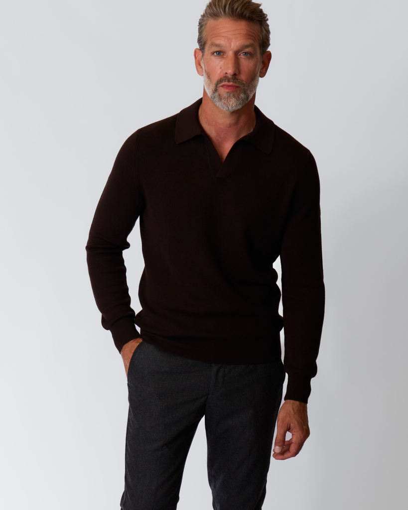 Merino Polo Sweater Donkerbruin