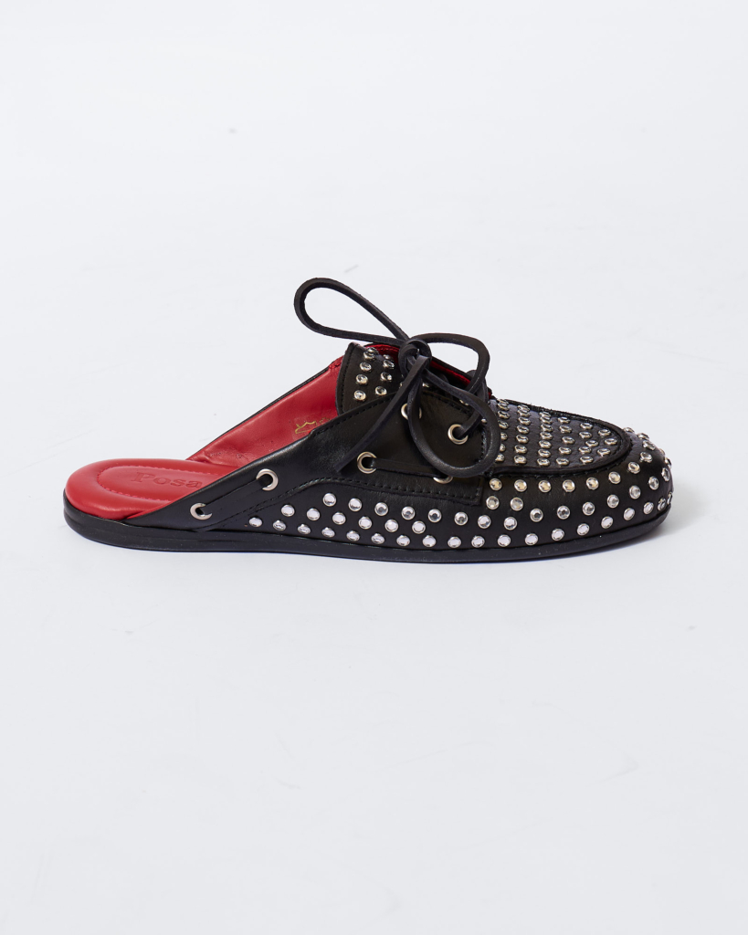 Posa Icon: Boat loafer Mule Diamond Black