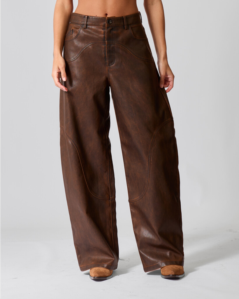 Napolen Barrel Leerlook Pantalon Mole Brown