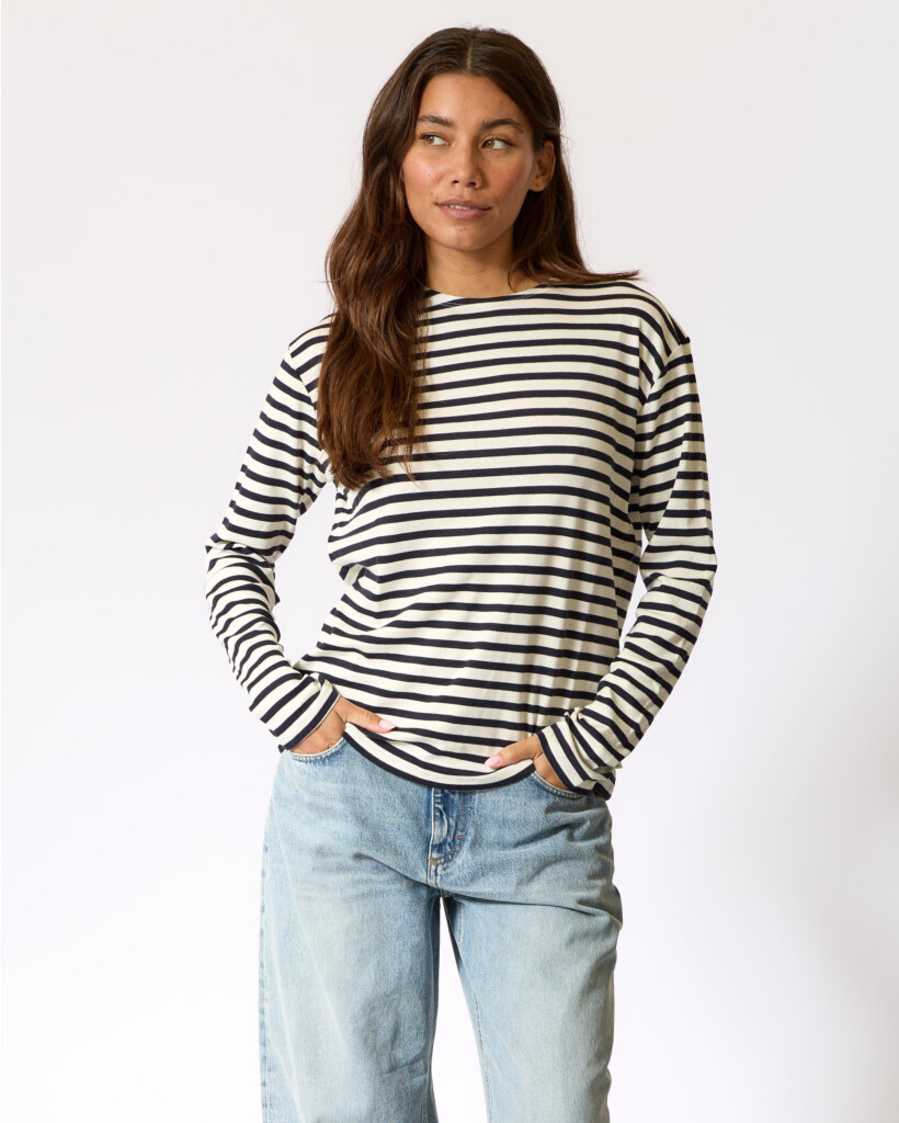 Gestreepte Longsleeve Ecru/Donkerblauw