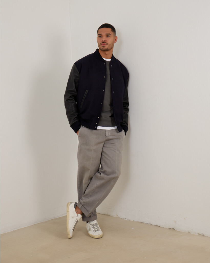 Wool Leather Bomber Jacket 