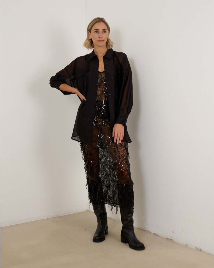 Eve Sheer Sequine Top Zwart