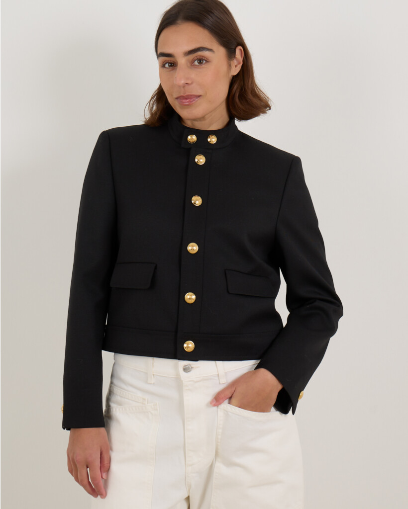 Wollen Cropped Jack met Gouden Knopen Zwart