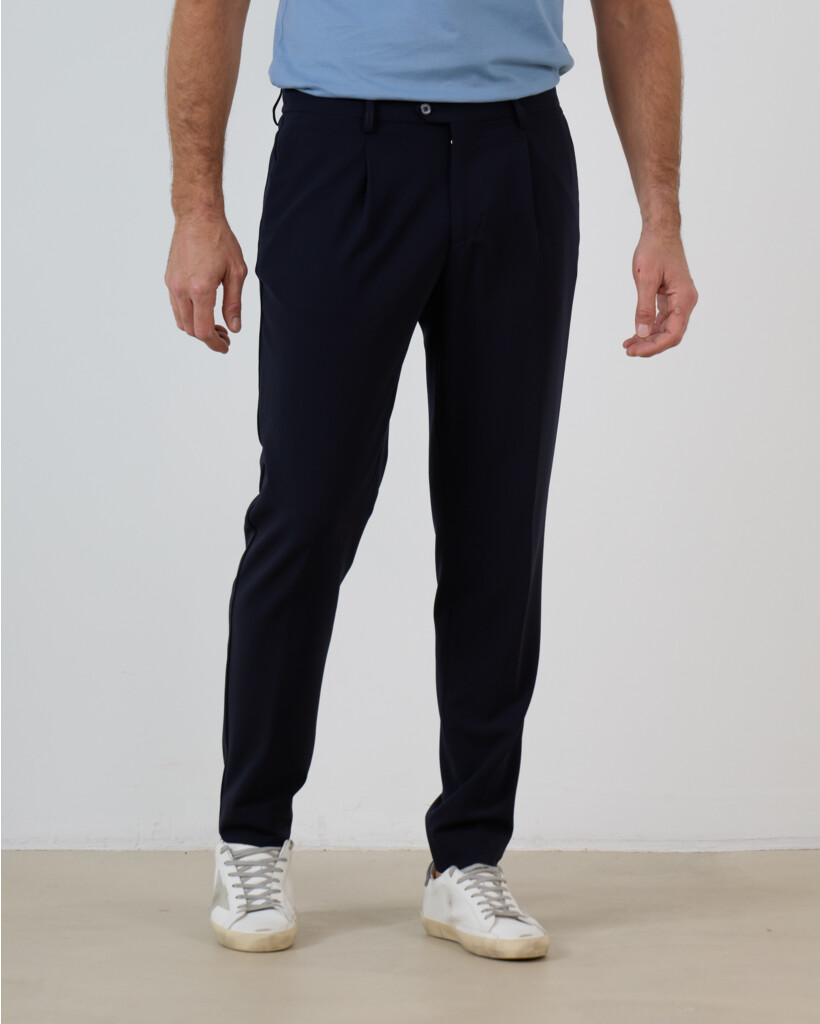 Far Wollen Pantalon met Plooi Navy Blauw