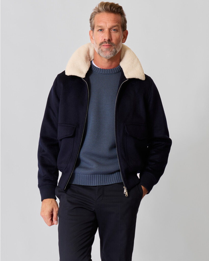 Wolblend Jack met Teddy Kraag Night Blue