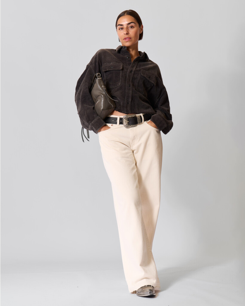 Cropped Corduroy Utility Shirt Washed Black