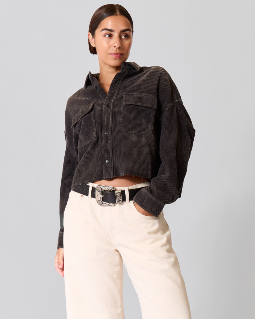 Cropped Corduroy Utility Shirt Washed Black