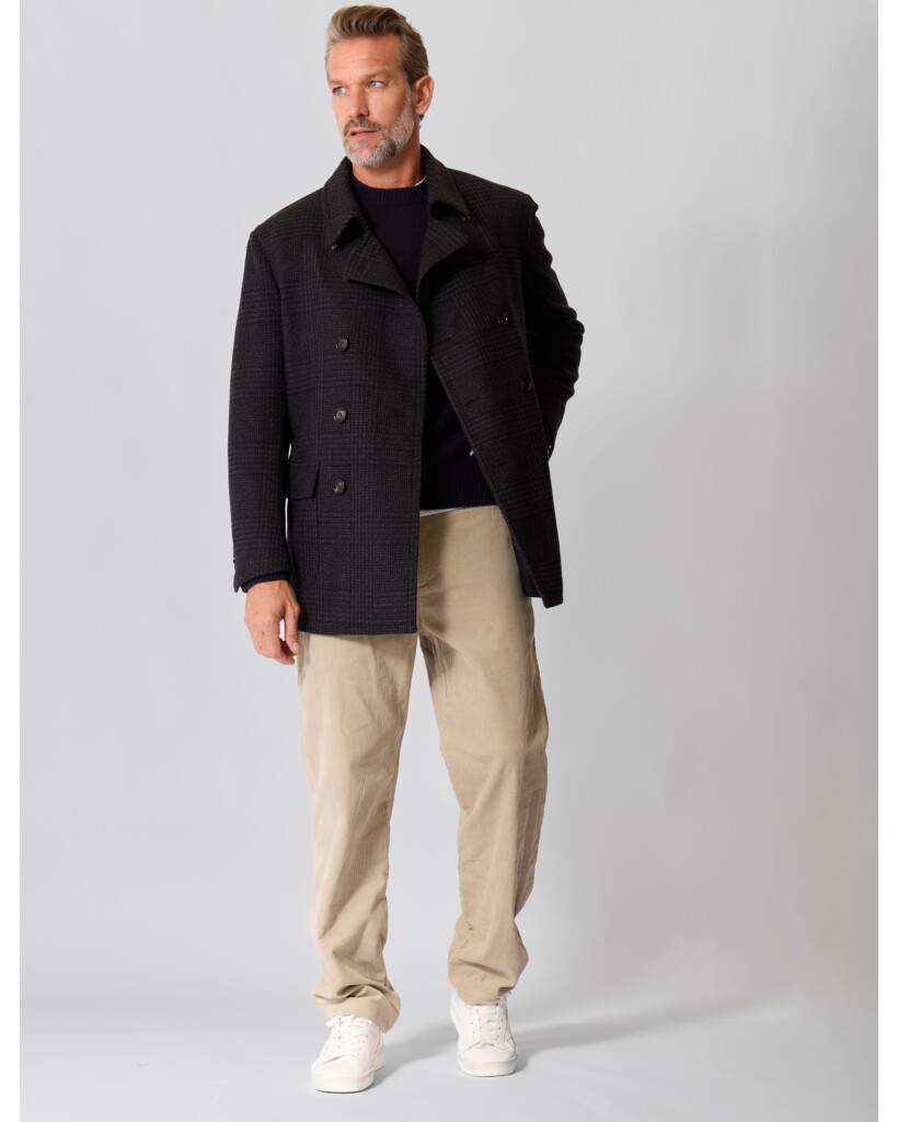 Peacoat Wollen Jas Donkergrijs Check 