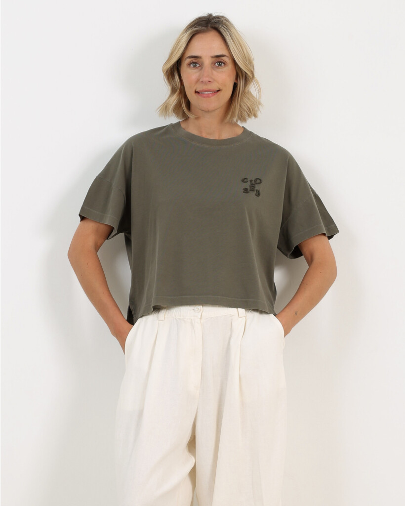Cropped T-shirt met Logo Army Green
