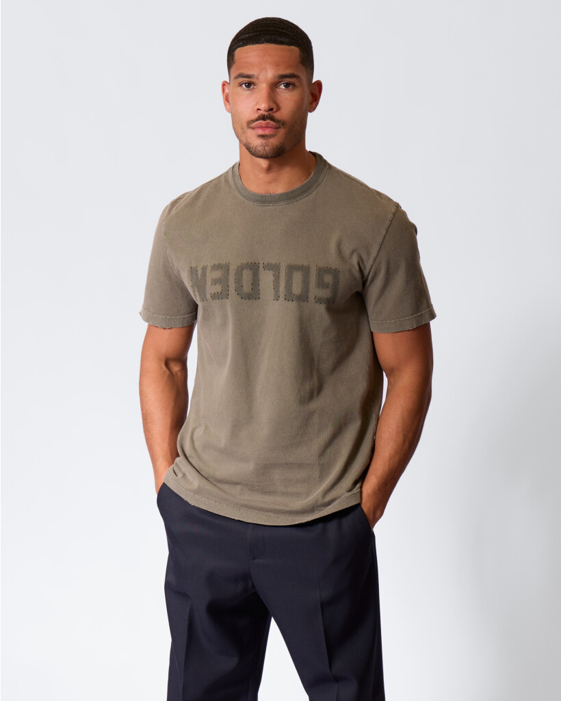 Destroyed T-shirt met Print Dusty Olive
