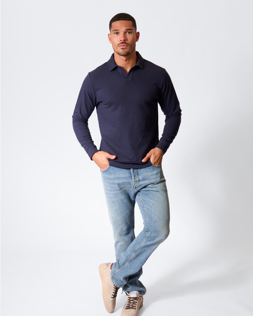 Katoenen Polo Longsleeve Navy
