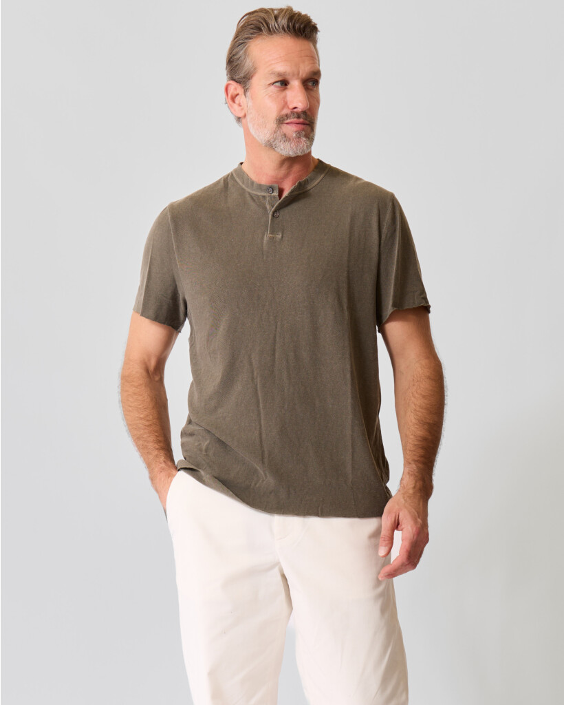 Henleykraag Katoenen T-shirt Light Olive