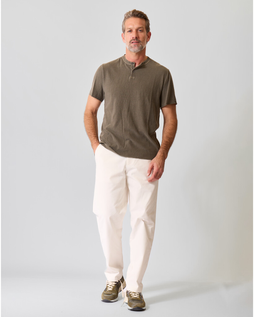Henleykraag Katoenen T-shirt Light Olive