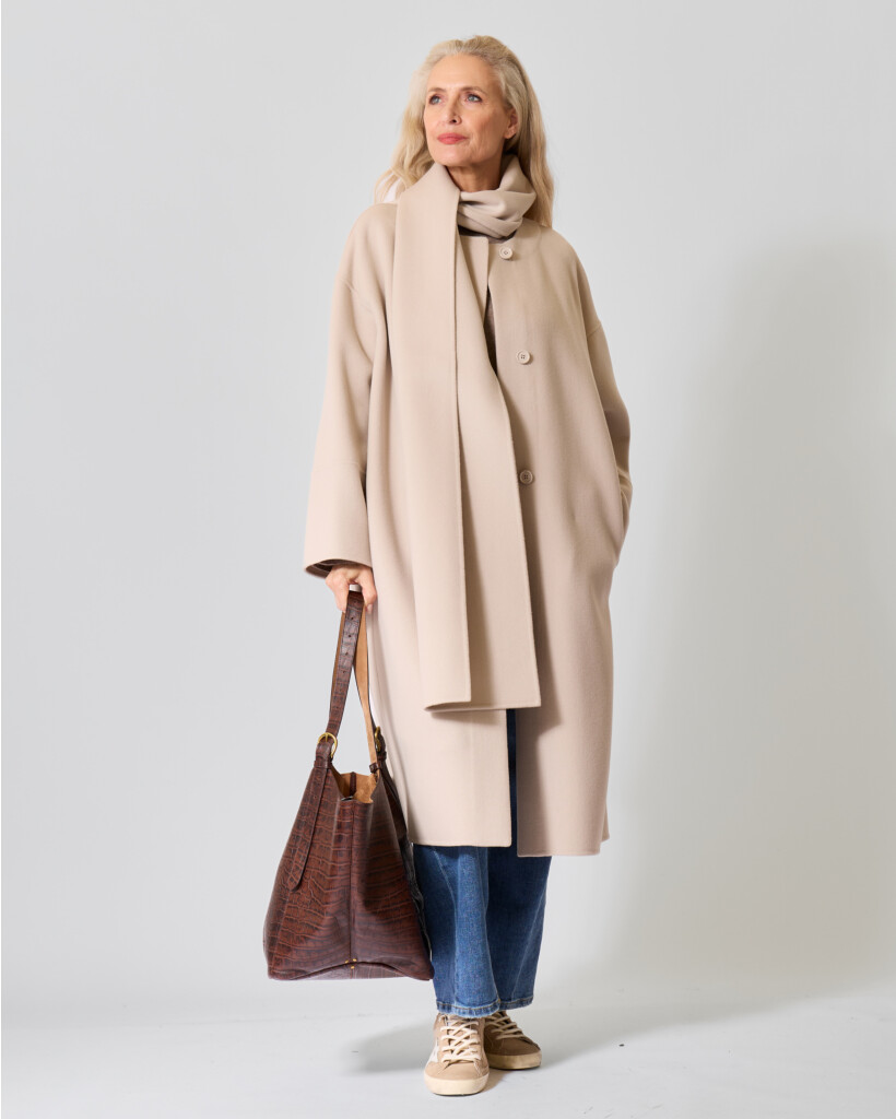 Elodia Midi Manteljas met Sjaal Beige