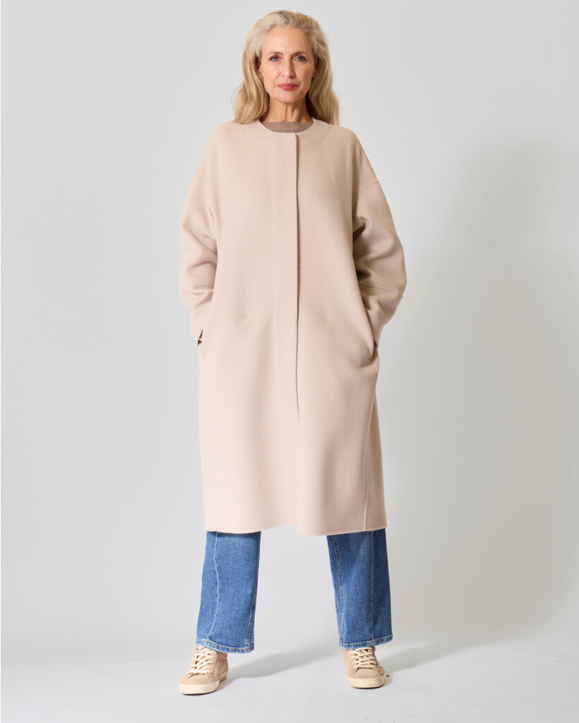 Elodia Midi Manteljas met Sjaal Beige