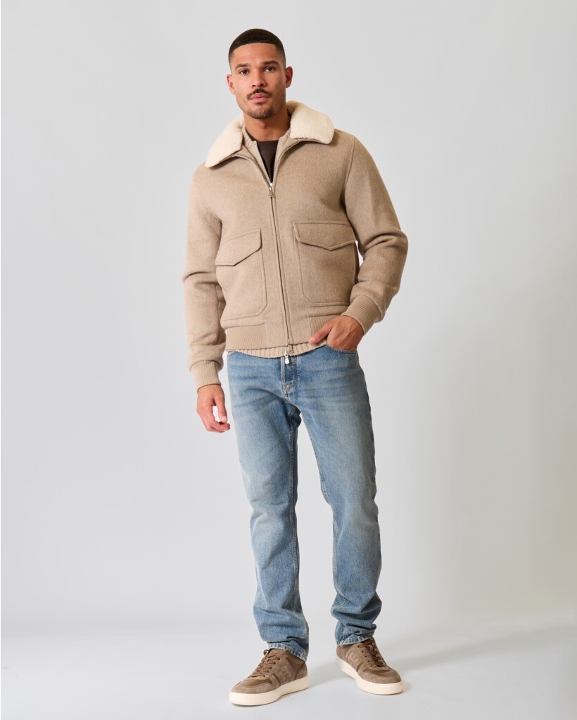 Wolblend Jack met Teddy Kraag Beige Melange