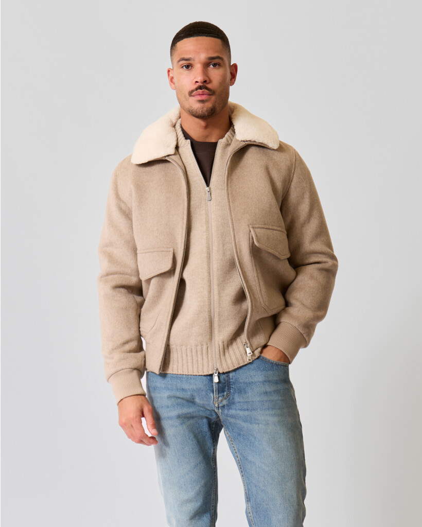 Wolblend Jack met Teddy Kraag Beige Melange