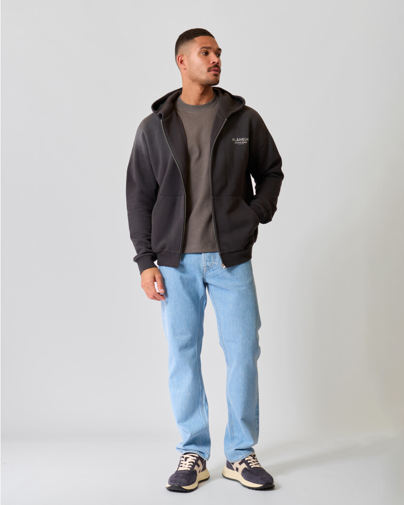 Hooded Zip met Print Washed Black