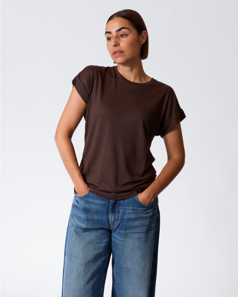 T-shirt met Omgeslagen Mouw Mahogany Brown