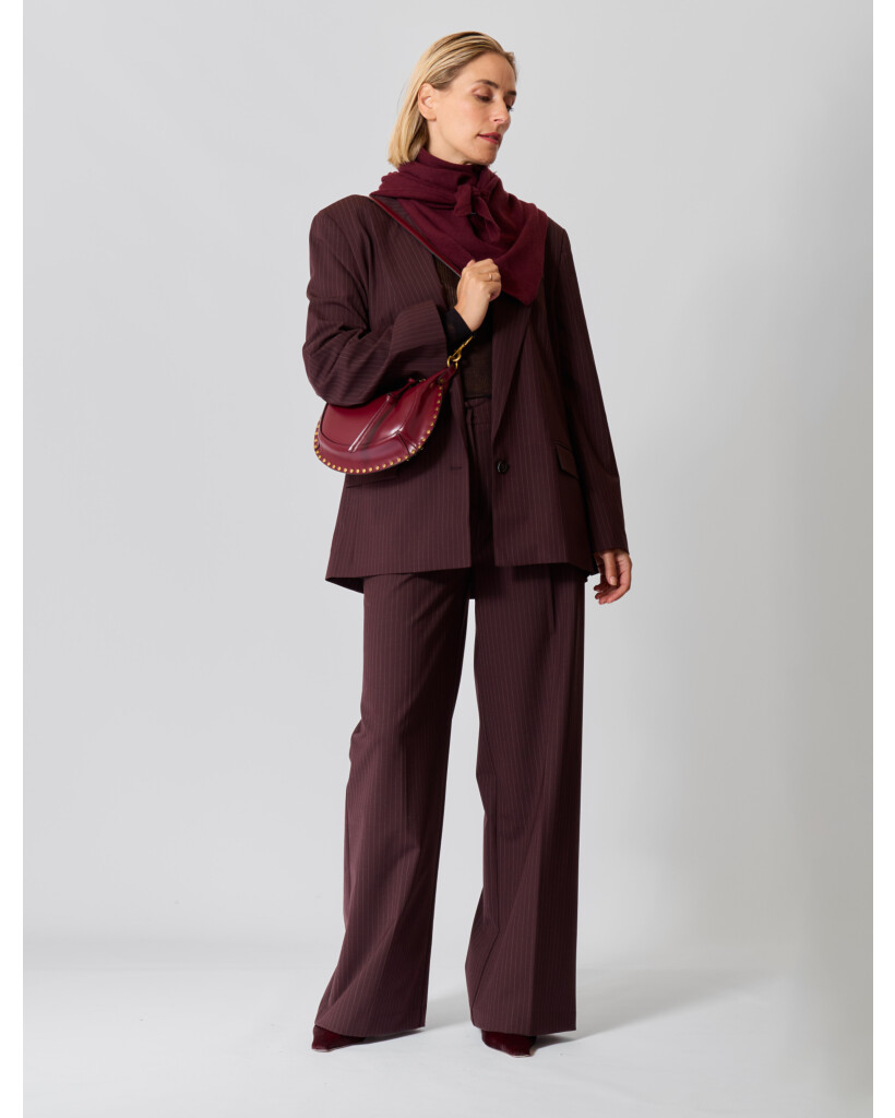 Krijtstreep Wolmix Stretch Pantalon Aubergine