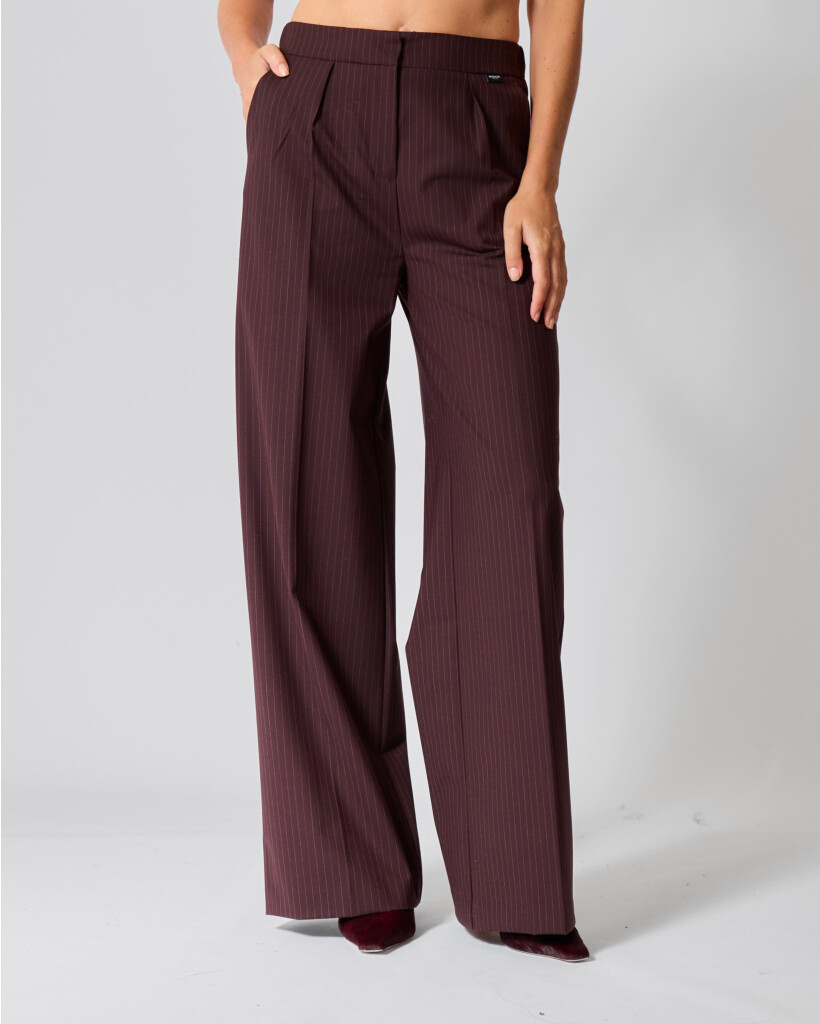 Krijtstreep Wolmix Stretch Pantalon Aubergine