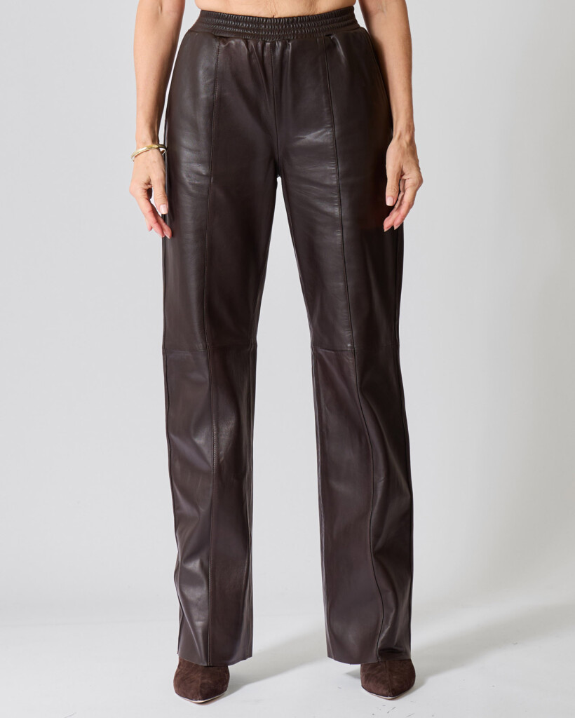 Lucca Leren Pull-on Pantalon Donkerbruin