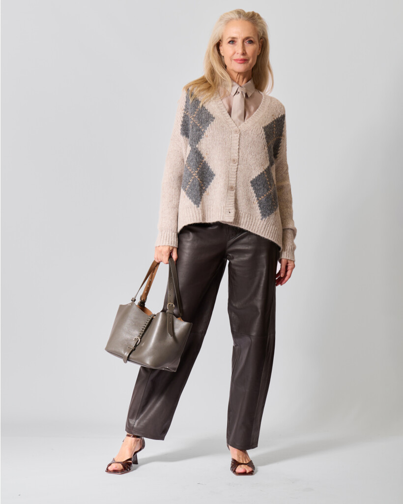 Fenne Leren Barrel Broek Donkerbruin