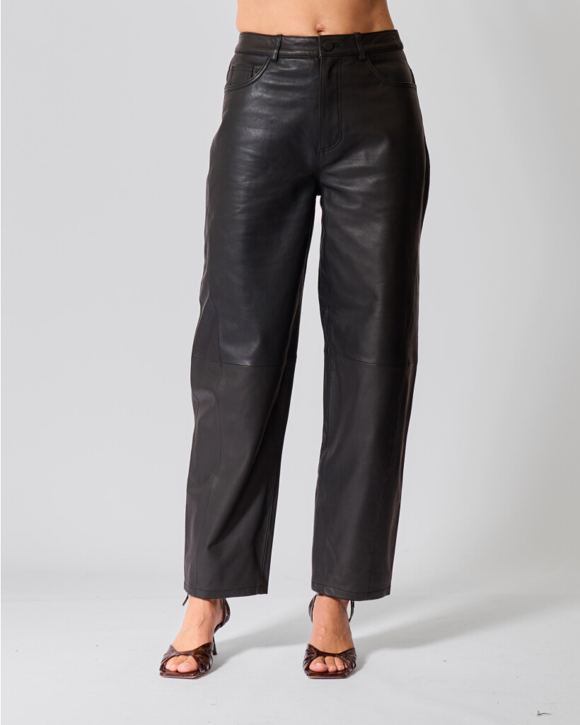 Fenne Leren Pantalon Zwart