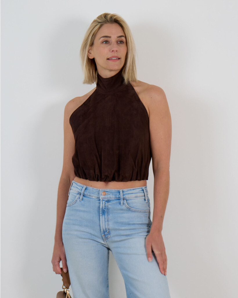 Naomi Suède Backless Halter Top Bruin